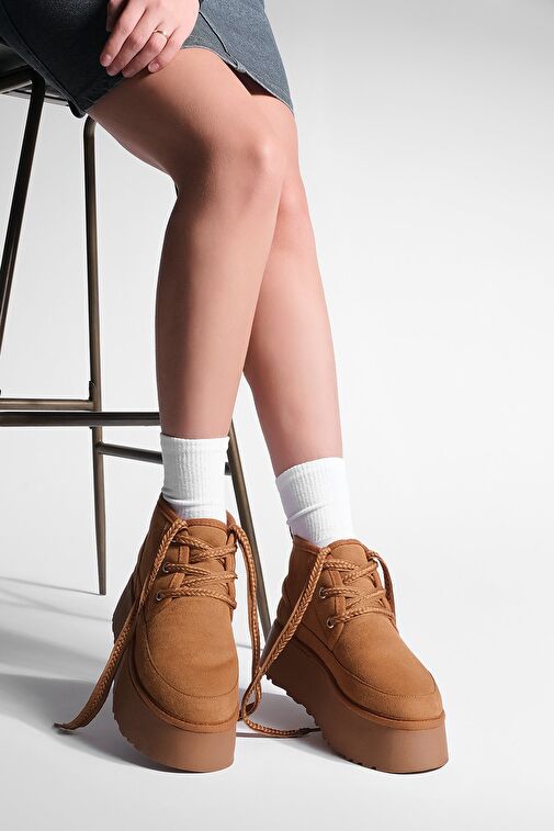 Kadın Kalın Taban İçi Kürklü Günlük Bot Mariva Taba Süet - Görsel 4