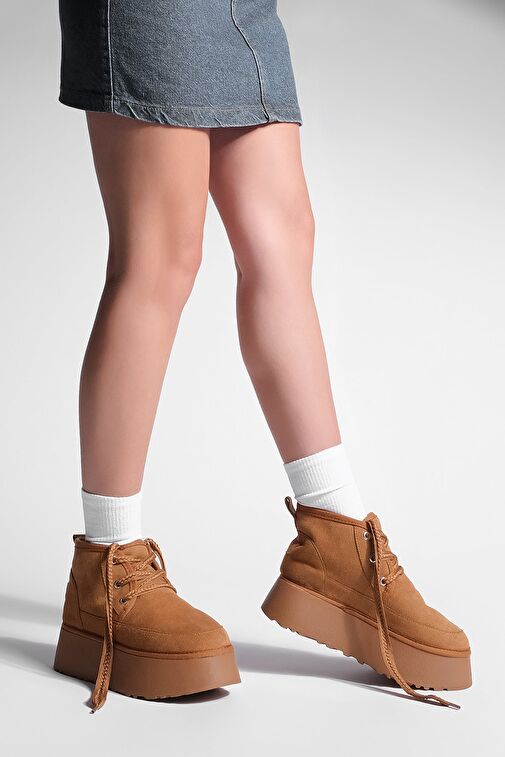 Kadın Kalın Taban İçi Kürklü Günlük Bot Mariva Taba Süet - Görsel 5