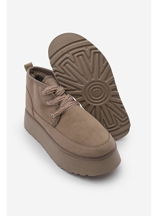 Kadın Kalın Taban İçi Kürklü Günlük Bot Mariva Vizon Süet - Görsel 8