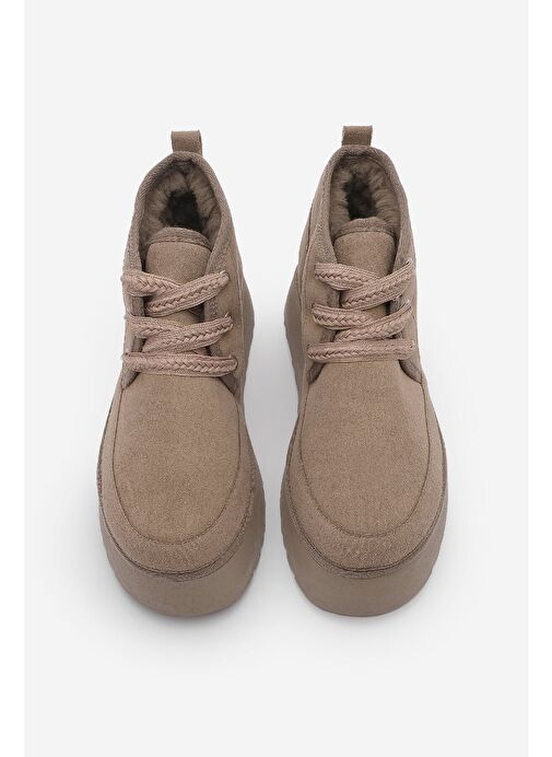 Kadın Kalın Taban İçi Kürklü Günlük Bot Mariva Vizon Süet - Görsel 6