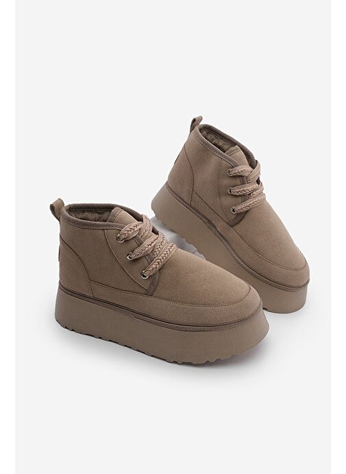 Kadın Kalın Taban İçi Kürklü Günlük Bot Mariva Vizon Süet - Görsel 2