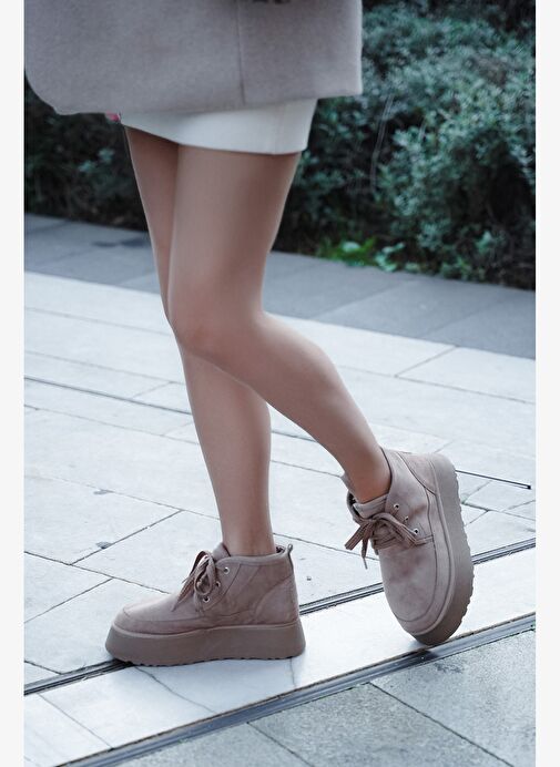 Kadın Kalın Taban İçi Kürklü Günlük Bot Mariva Vizon Süet - Görsel 7