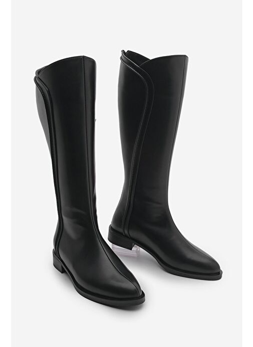 Kadın Arkadan Fermuarlı Dikiş Detaylı Günlük Çizme Karvin Siyah - Görsel 2