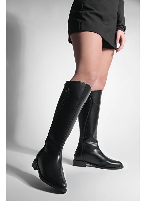 Kadın Arkadan Fermuarlı Dikiş Detaylı Günlük Çizme Karvin Siyah - Görsel 8