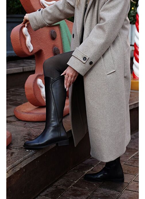 Kadın Arkadan Fermuarlı Dikiş Detaylı Günlük Çizme Karvin Siyah - Görsel 6