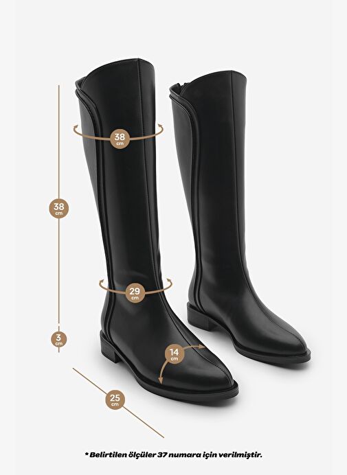 Kadın Arkadan Fermuarlı Dikiş Detaylı Günlük Çizme Karvin Siyah - Görsel 9