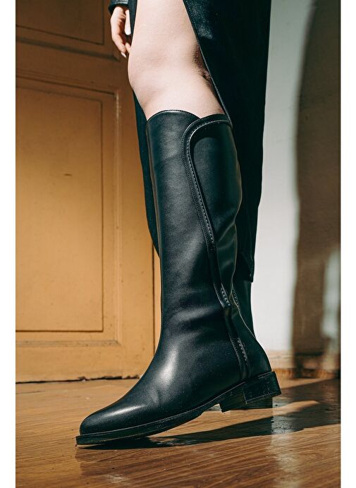 Kadın Arkadan Fermuarlı Dikiş Detaylı Günlük Çizme Karvin Siyah - Görsel 5