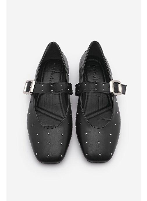 Kadın Küt Burun Tokalı Zımbalı Babet Velona Siyah - Görsel 3