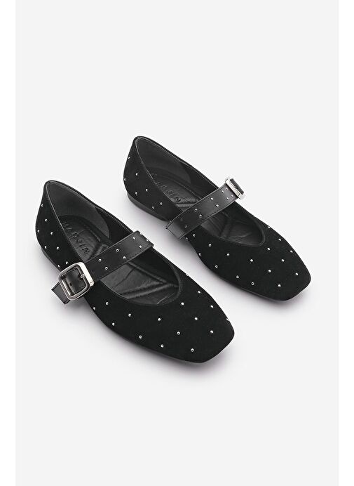 Marjin Kadın Zımbalı Babet Velona Siyah Süet - Görsel 7