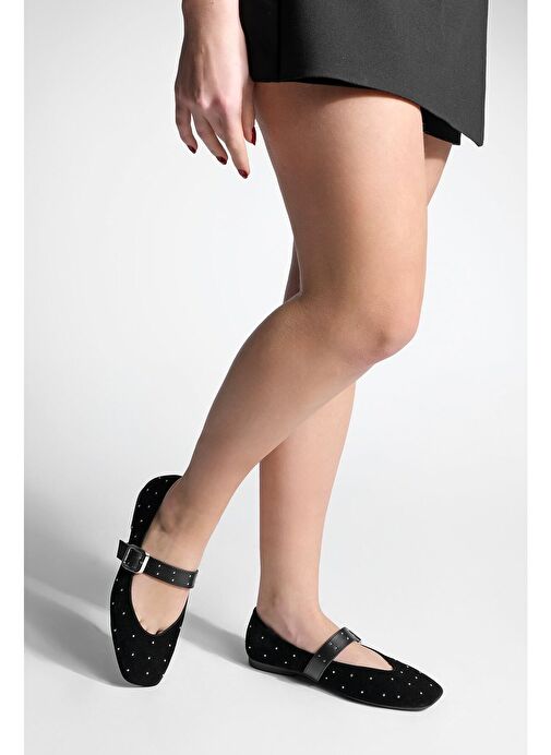 Marjin Kadın Zımbalı Babet Velona Siyah Süet - Görsel 8