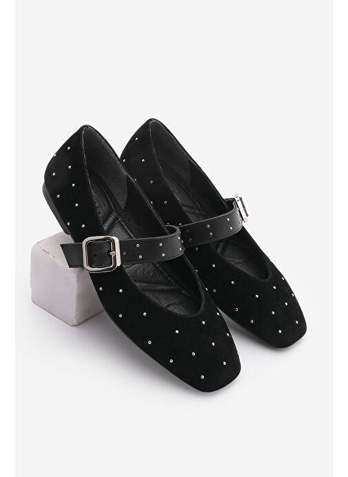 Marjin Kadın Zımbalı Babet Velona Siyah Süet - Görsel 2