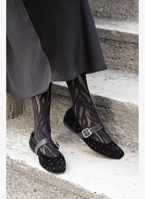 Marjin Kadın Zımbalı Babet Velona Siyah Süet - Görsel 9