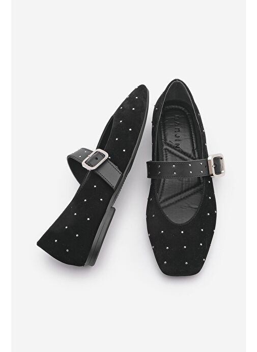 Marjin Kadın Zımbalı Babet Velona Siyah Süet - Görsel 6