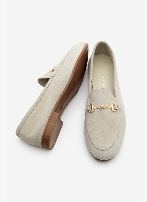 Kadın Hakiki Deri Zincirli Loafer Günlük Ayakkabı Tanle Bej Süet - Görsel 8