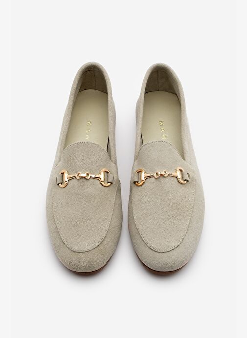 Kadın Hakiki Deri Zincirli Loafer Günlük Ayakkabı Tanle Bej Süet - Görsel 7