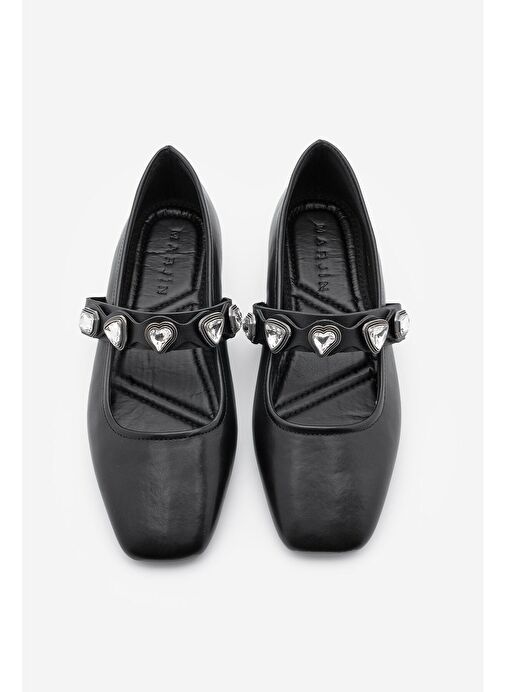 Kadın Küt Burun Taşlı Babet Elora Siyah - Görsel 7