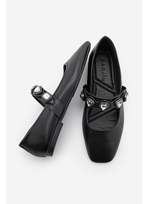 Kadın Küt Burun Taşlı Babet Elora Siyah - Görsel 8