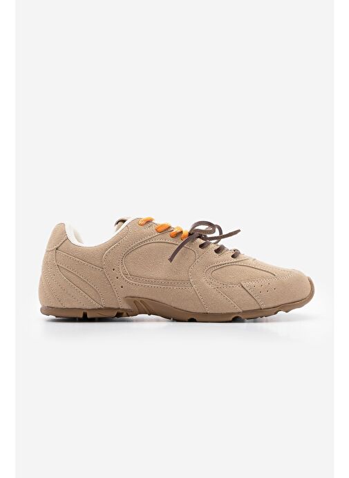 Kadın Sneaker Çift Bağcıklı Spor Ayakkabı Povin Camel Süet - Görsel 2