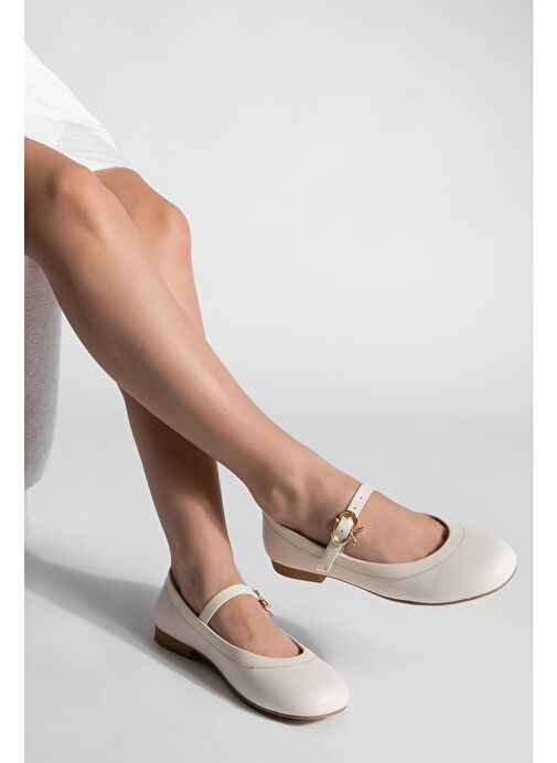 Kadın Tokalı Babet Meladi Ekru - Görsel 3