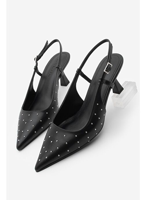 Marjin Marjin Kadın Stiletto Sivri Burun Arkası Açık Zımba Detaylı Topuklu Ayakkabı Timon Siyah | Boyner Siyah - 2. görsel