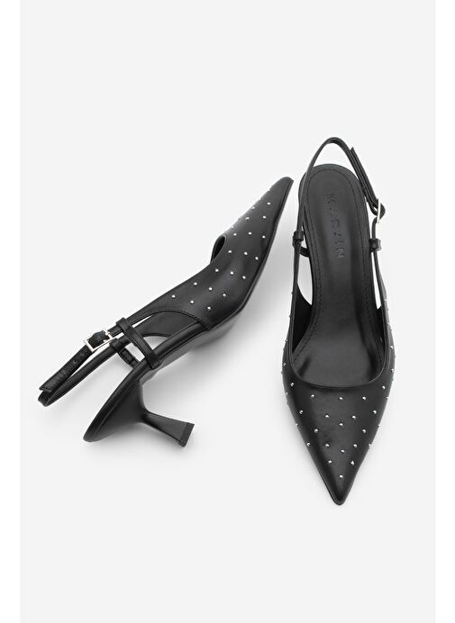 Marjin Marjin Kadın Stiletto Sivri Burun Arkası Açık Zımba Detaylı Topuklu Ayakkabı Timon Siyah | Boyner Siyah - 7. görsel