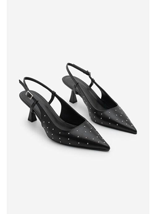 Marjin Marjin Kadın Stiletto Sivri Burun Arkası Açık Zımba Detaylı Topuklu Ayakkabı Timon Siyah | Boyner Siyah - 5. görsel