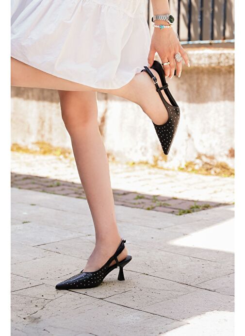 Marjin Marjin Kadın Stiletto Sivri Burun Arkası Açık Zımba Detaylı Topuklu Ayakkabı Timon Siyah | Boyner Siyah - 3. görsel