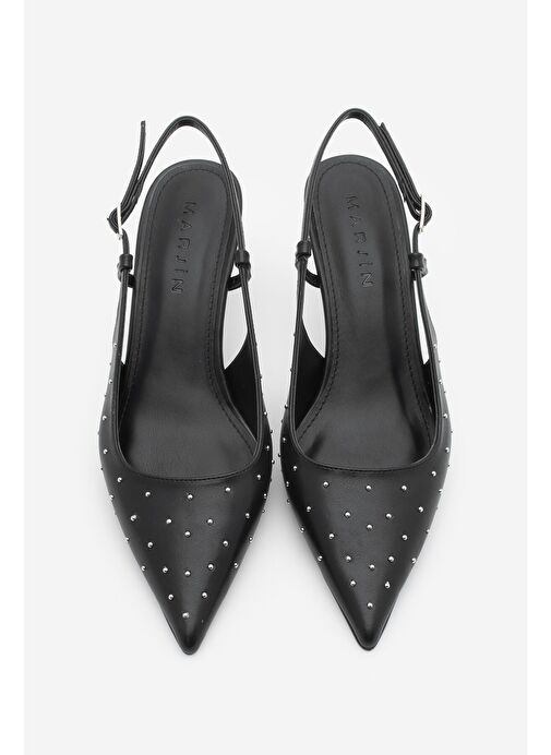 Marjin Marjin Kadın Stiletto Sivri Burun Arkası Açık Zımba Detaylı Topuklu Ayakkabı Timon Siyah | Boyner Siyah - 6. görsel
