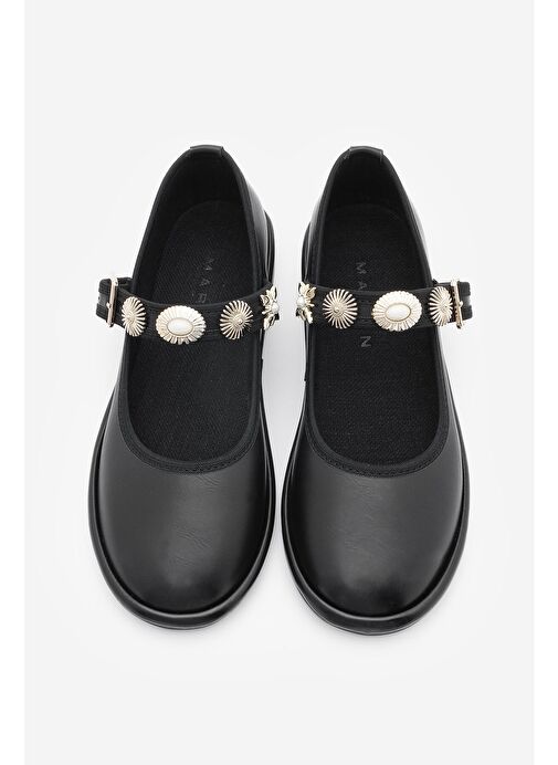 Kadın Bantlı Gold Tokalı Babet Semura Siyah - Görsel 8