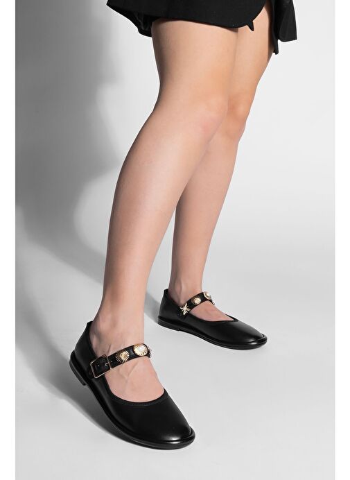 Kadın Bantlı Gold Tokalı Babet Semura Siyah - Görsel 7