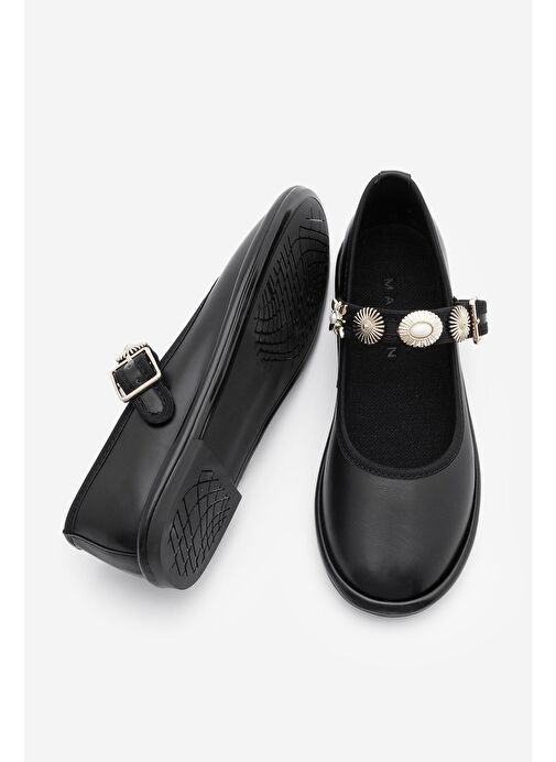 Kadın Bantlı Gold Tokalı Babet Semura Siyah - Görsel 9