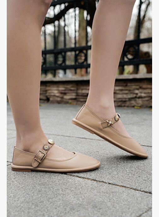 Marjin Kadın Tokalı Babet Semura Bej - Görsel 7