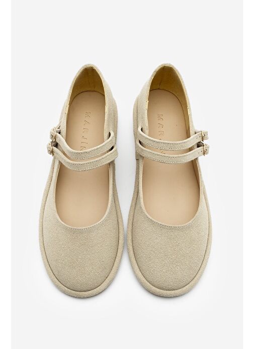 Kadın Çift Bantlı Tokalı Süet Babet Benus Bej Süet - Görsel 5