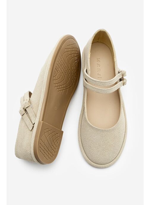 Kadın Çift Bantlı Tokalı Süet Babet Benus Bej Süet - Görsel 6