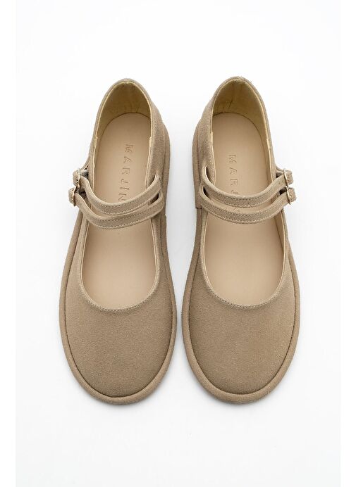 Marjin Kadın Çift Bantlı Babet Benus Camel Süet - Görsel 5