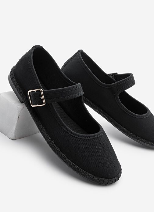 Kadın Keten Bantlı Babet Mirces Siyah - Görsel 2