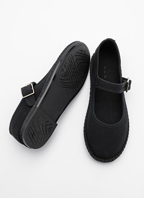 Kadın Keten Bantlı Babet Mirces Siyah - Görsel 6