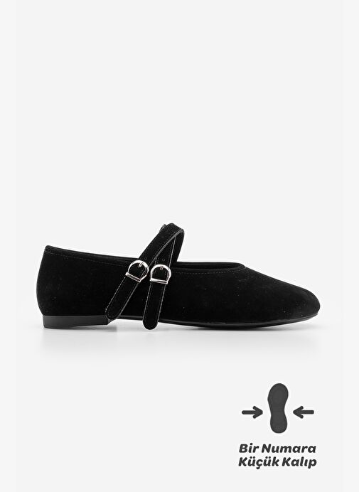 Kadın Çapraz Bantlı Babet Niroza Siyah Süet - Görsel 4