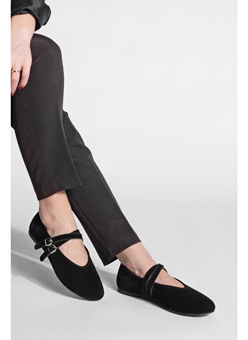 Kadın Çapraz Bantlı Babet Niroza Siyah Süet - Görsel 3