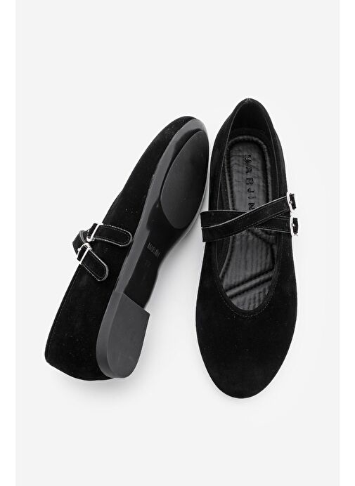 Kadın Çapraz Bantlı Babet Niroza Siyah Süet - Görsel 8