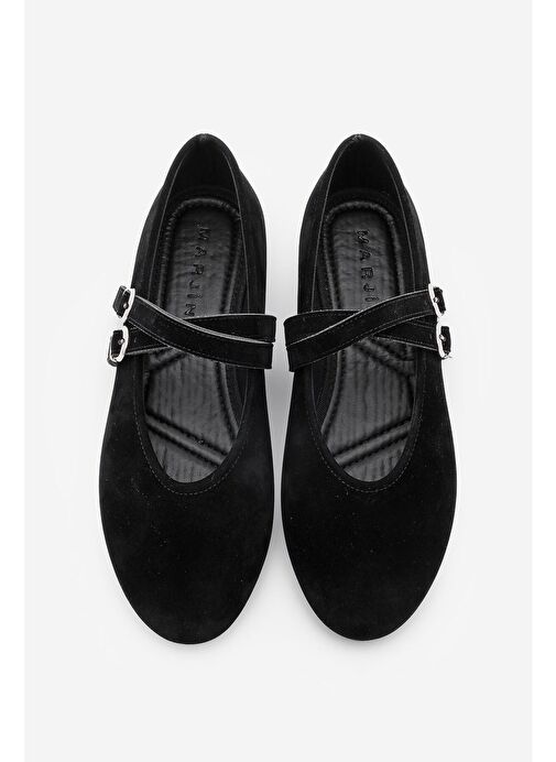 Kadın Çapraz Bantlı Babet Niroza Siyah Süet - Görsel 7