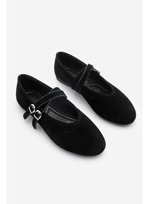 Kadın Çapraz Bantlı Babet Niroza Siyah Süet - Görsel 6