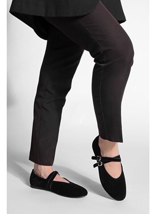 Kadın Çapraz Bantlı Babet Niroza Siyah Süet - Görsel 5