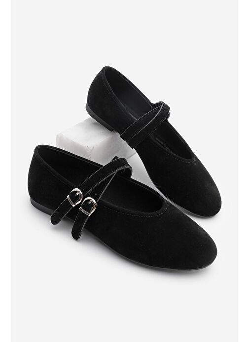 Kadın Çapraz Bantlı Babet Niroza Siyah Süet - Görsel 2