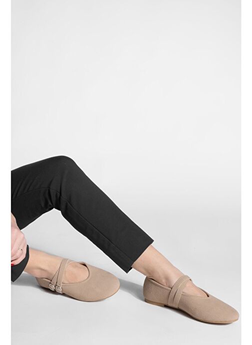 Kadın Çapraz Bantlı Babet Niroza Bej Süet - Görsel 3
