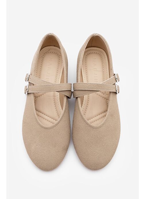 Kadın Çapraz Bantlı Babet Niroza Bej Süet - Görsel 7