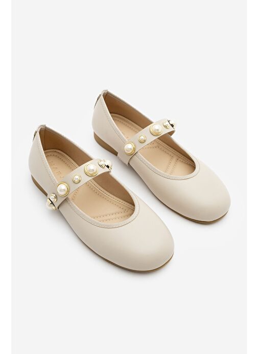 Kadın İncili Bantlı Babet Vesma Bej - Görsel 5