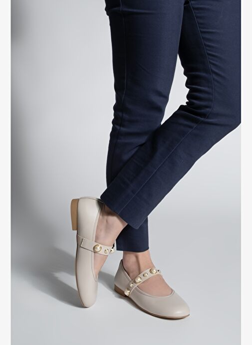 Kadın İncili Bantlı Babet Vesma Bej - Görsel 4