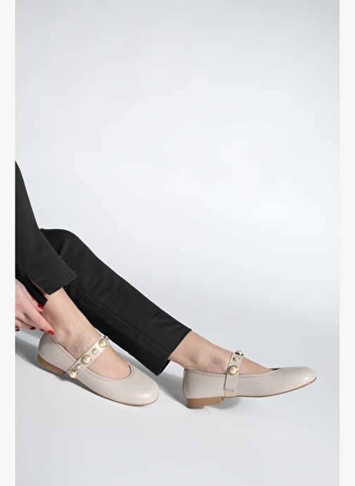 Kadın İncili Bantlı Babet Vesma Bej - Görsel 7