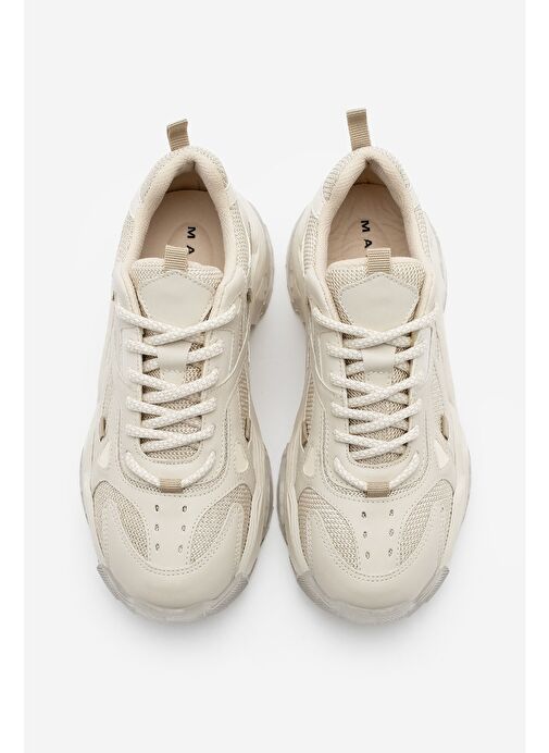 Kadın Sneaker Kalın Taban Bağcıklı Spor Ayakkabı Pizen Bej - Görsel 7